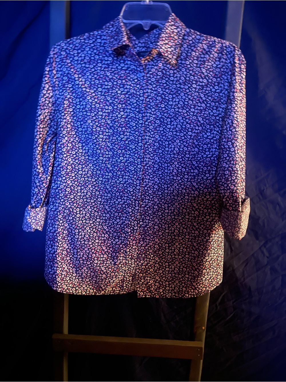 Talbots Navy and White Floral Button-Down Shirt